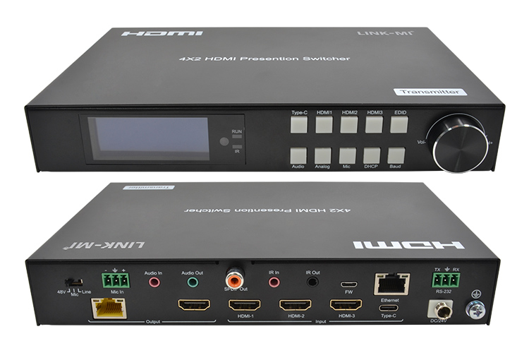 LINK-MI LM-SWE02 HDMI 2.0 HDBaseT Switch with HDMI and USB-C inputs Support 4K@60hz YUV4:4:4, 18Gbps