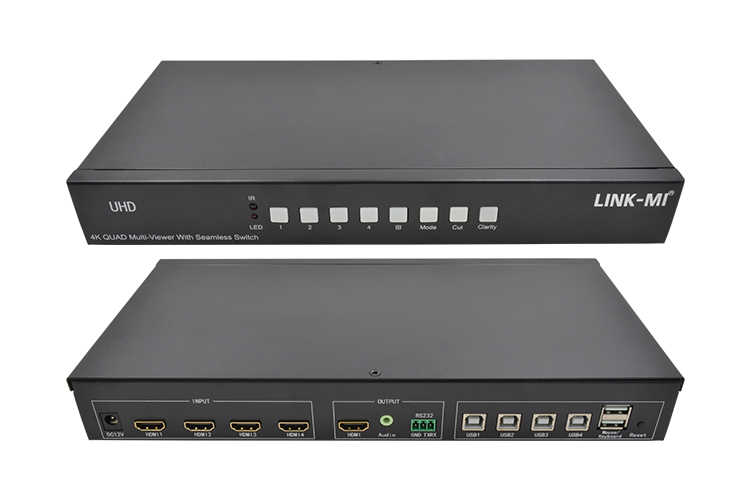 LINK-MI LM-SH41T 4X1 4K HDMI Multi viewer Seamless Switch with KVM